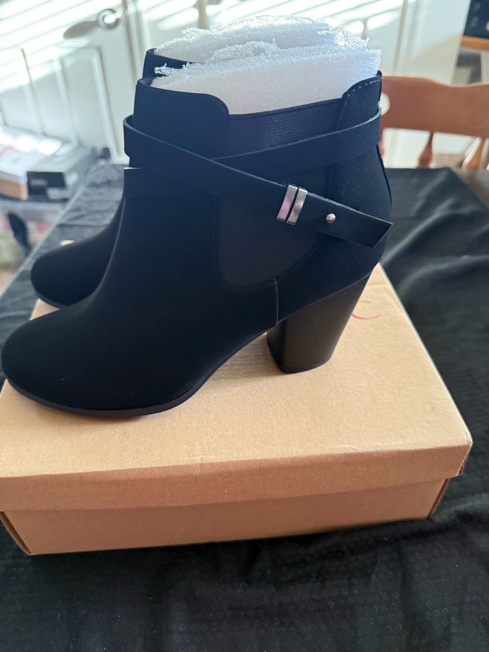 Marco Republic Montreal Black NBPU Strap Zip Block Heel Ankle Bootie 8.5 - Picture 3 of 5